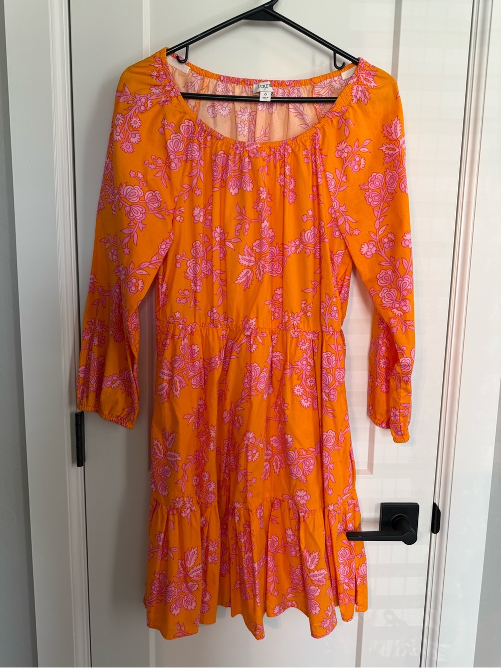J. Crew Bright Orange Floral Tiered Dress